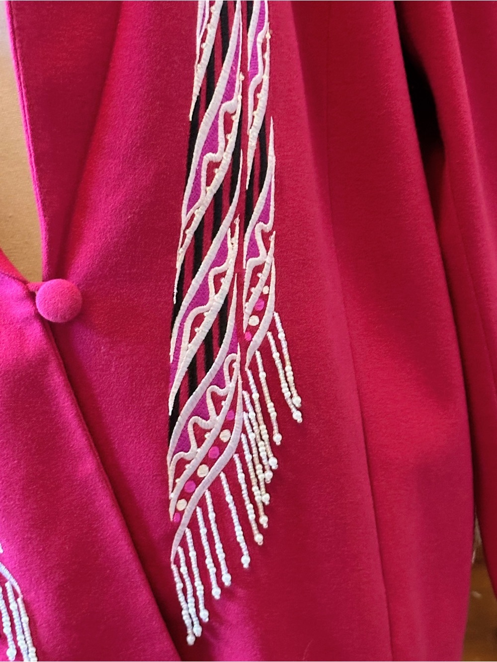 Bob Mackie Hot Pink Embroidered and Beaded Fringe Blazer Jacket - Picture 5 of 6